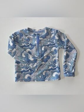 Ruffle Butts Blue Wave Zip-Front Long Sleeve Swim Rashguard Size 3T